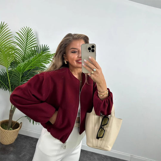 Damen modische Zip-Jacke mit oversized Ärmeln und tiefen Taschen EB