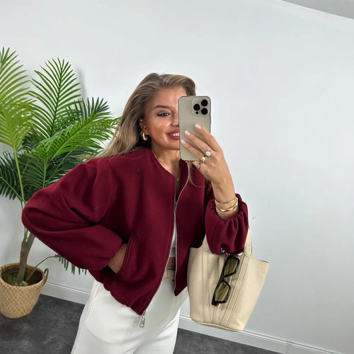 Damen modische Zip-Jacke mit oversized Ärmeln und tiefen Taschen EB