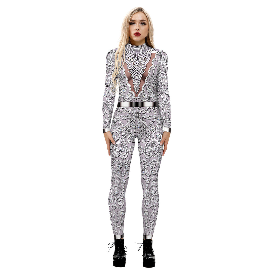 Damen Ganzkörperanzug mit leuchtendem Skelettdesign Heidi-Mode