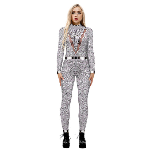Damen Ganzkörperanzug mit leuchtendem Skelettdesign Heidi-Mode