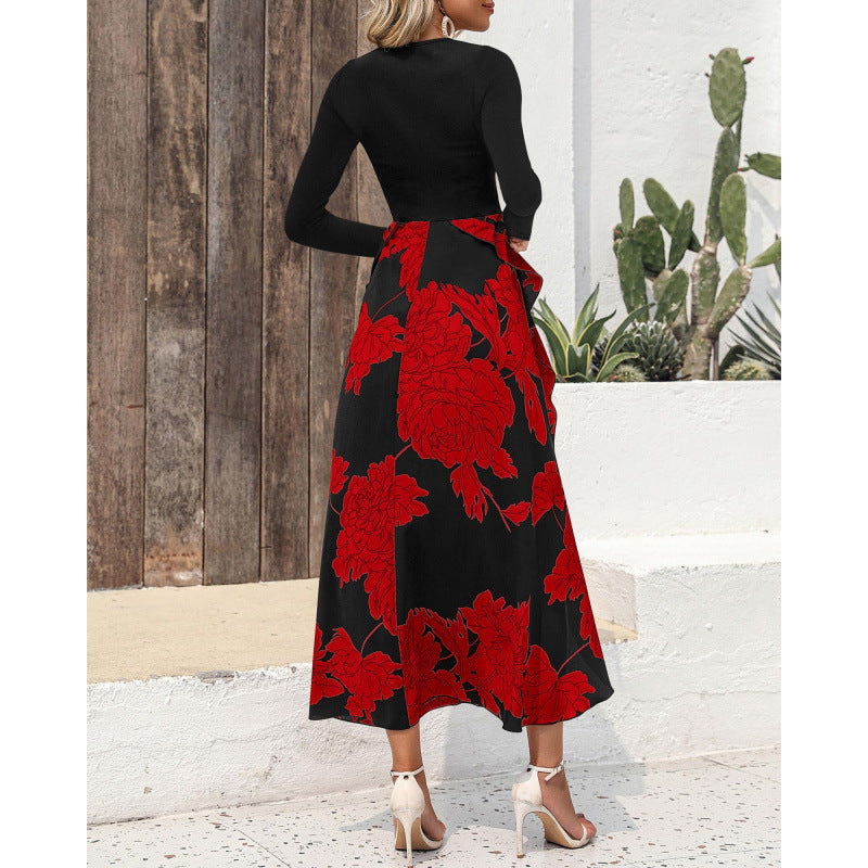 Damen Elegantes Maxikleid mit floralem Volant und langem Arm EB