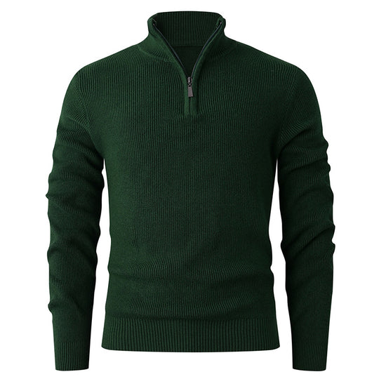 Herren nan Slim-Fit Halbzip-Strickpullover aus Merino-Baumwollmix mit verstärktem Stehkragen EB