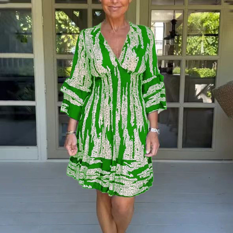 Damen Sommerkleid mit eleganten Volantärmeln und V-Ausschnitt EB