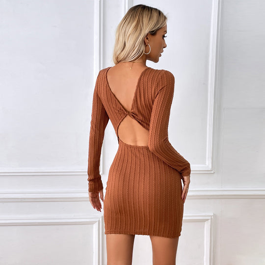 Damen figurbetontes geripptes Langarm‑Minikleid mit Rundhalsausschnitt und formendem Stretch-Jersey Eichborn Berlin