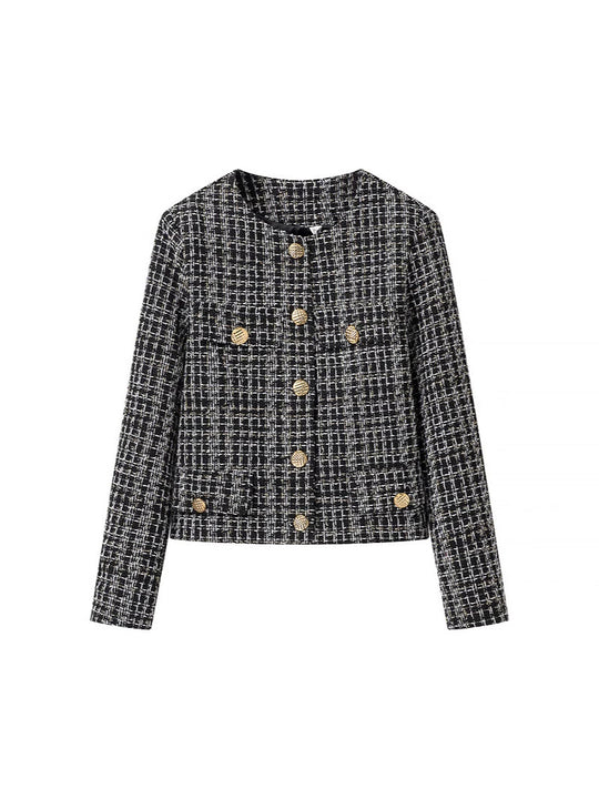 Damen elegante Tweed-Jacke mit goldenen Knöpfen EB