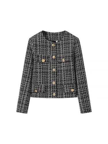 Damen elegante Tweed-Jacke mit goldenen Knöpfen EB