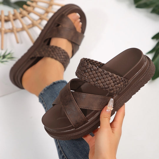 Damen Komfortable Crossover-Sandalen mit geflochtenem Obermaterial und rutschfester Sohle EB