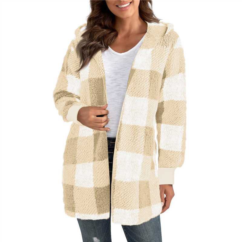Damen Langer Karomantel aus weichem Material EB