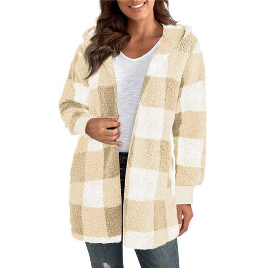 Damen Langer Karomantel aus weichem Material EB