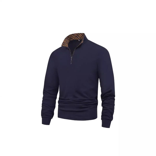Herren Langarm-Halfzip-Pullover mit Troyerkragen und kariertem Innenkragen EB