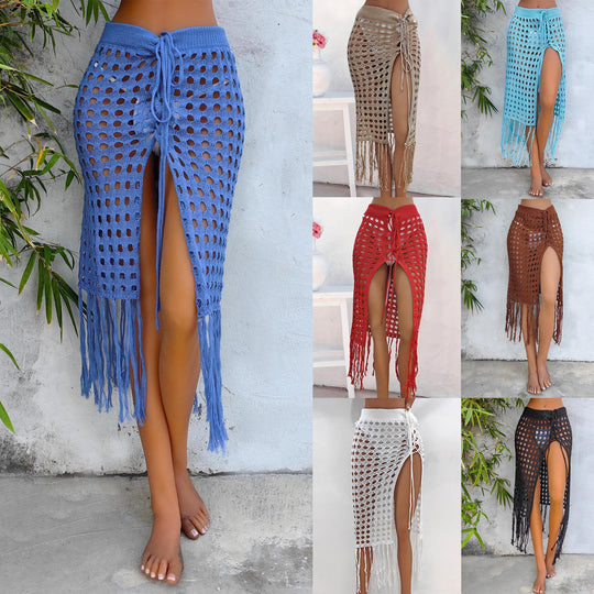 Damen gehäkelter Strand-Sarong mit Fransen EB