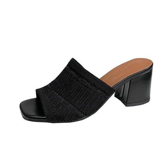 Damen elegante Mules mit strukturiertem Obermaterial und Blockabsatz EB
