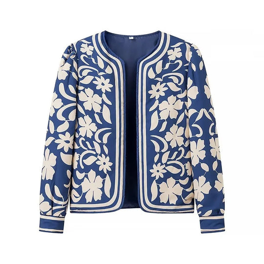 Damen gestickte Blumenjacke mit Volumenärmeln EB