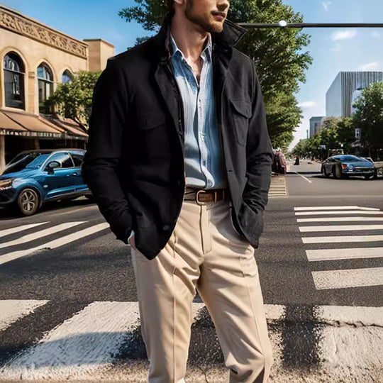 Herren zeitlose Utility-Jacke mit praktischen Taschen und Stehkragen EB
