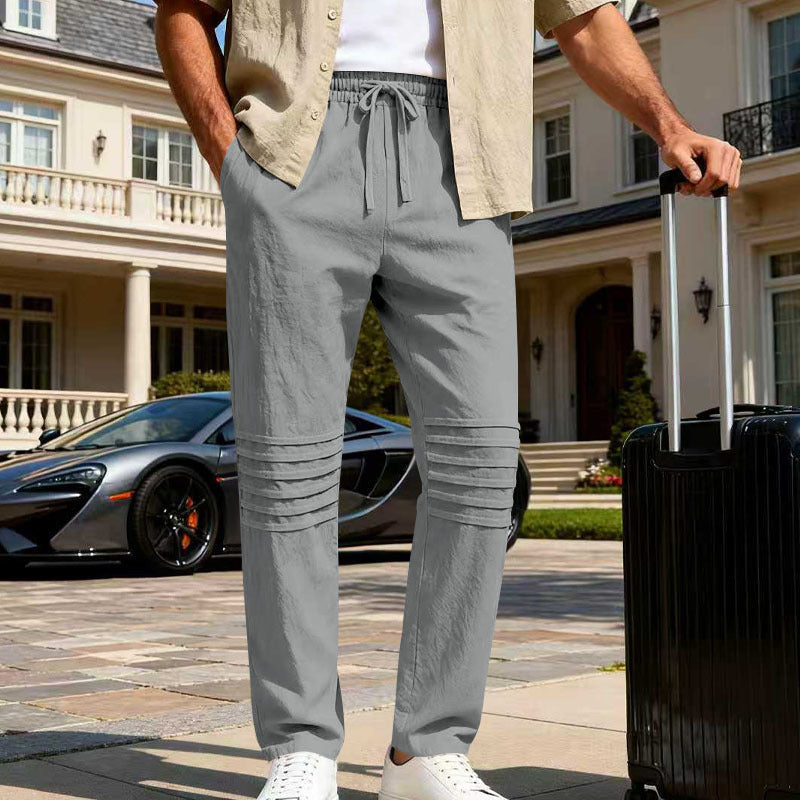 Herren Leinenoptik-Loungehose mit Tunnelzug elastischem Bund und abgesteppten Kniepanelen EB