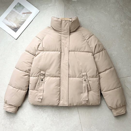 Damen nan kurze gesteppte Pufferjacke mit hohem Stehkragen, verdeckter Frontblende und D‑Ring Taschenapplikation EB