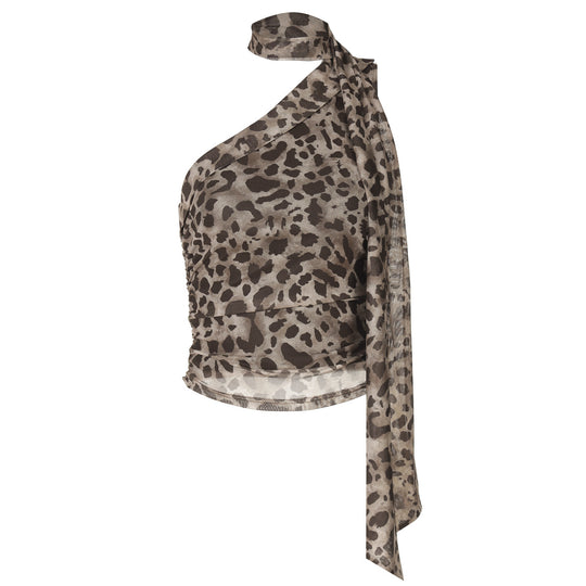 Damen Oberteil mit asymmetrischem Schnitt und stilvollem Leopardenmuster EB