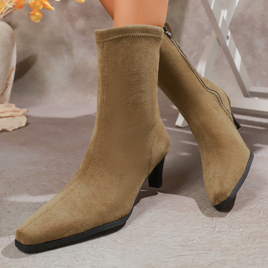 Damen modische Stiefeletten mit elegantem Schaftrand und spitzem Zehenbereich EB