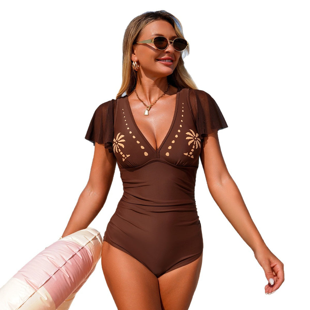 Damen eleganter Einteiler Badeanzug mit verspielten Rüschen und Cut-Out-Details EB