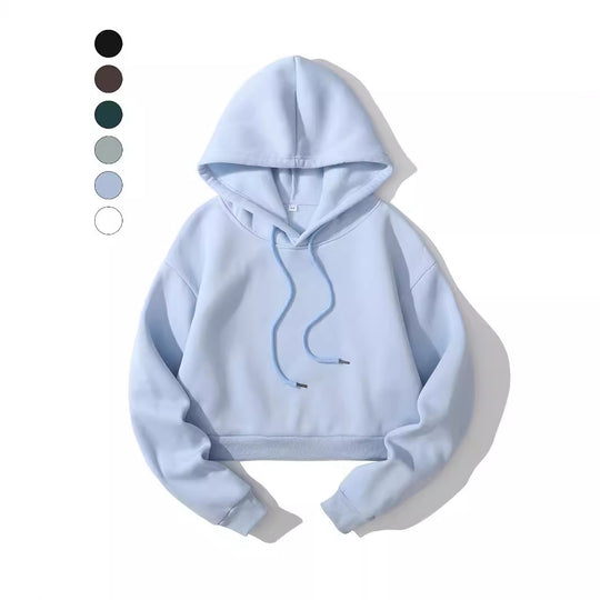 Damen nan cropped Kapuzenpullover mit weichem Fleece‑Innenfutter und elastischem Rippbund EB