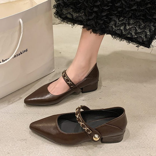 Damen elegante Mary Jane Pumps mit modischer Kettenverzierung EB