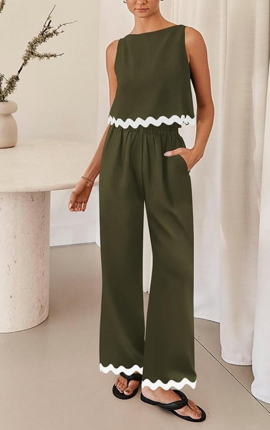Damen elegantes Lounge-Set mit weitem Schnitt und dekorativen Wellenabschlüssen EB