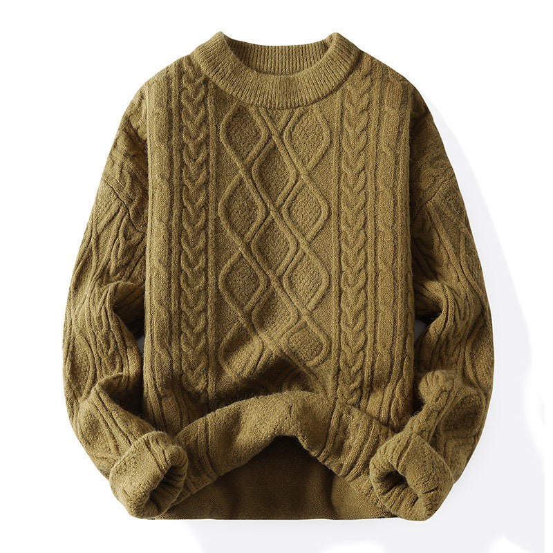 Damen Grobstrickpullover mit zeitgemäßem Zopfmuster und klassischem Rundhalsausschnitt EB