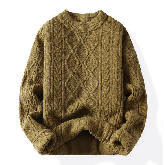 Damen Grobstrickpullover mit zeitgemäßem Zopfmuster und klassischem Rundhalsausschnitt EB
