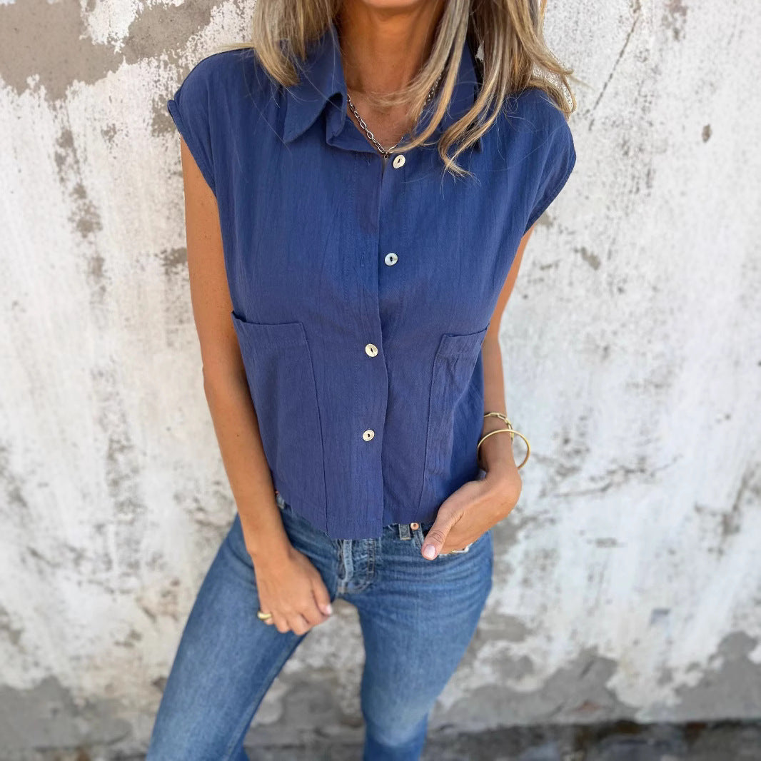 Damen Strukturierte Bluse mit praktischen Brusttaschen und elegantem Kragen EB