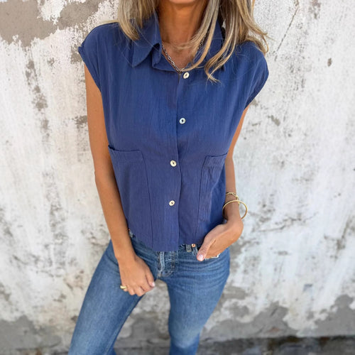 Damen Strukturierte Bluse mit praktischen Brusttaschen und elegantem Kragen EB