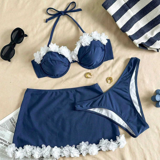 Damen Bikini mit femininem Blumenapplikationen EB