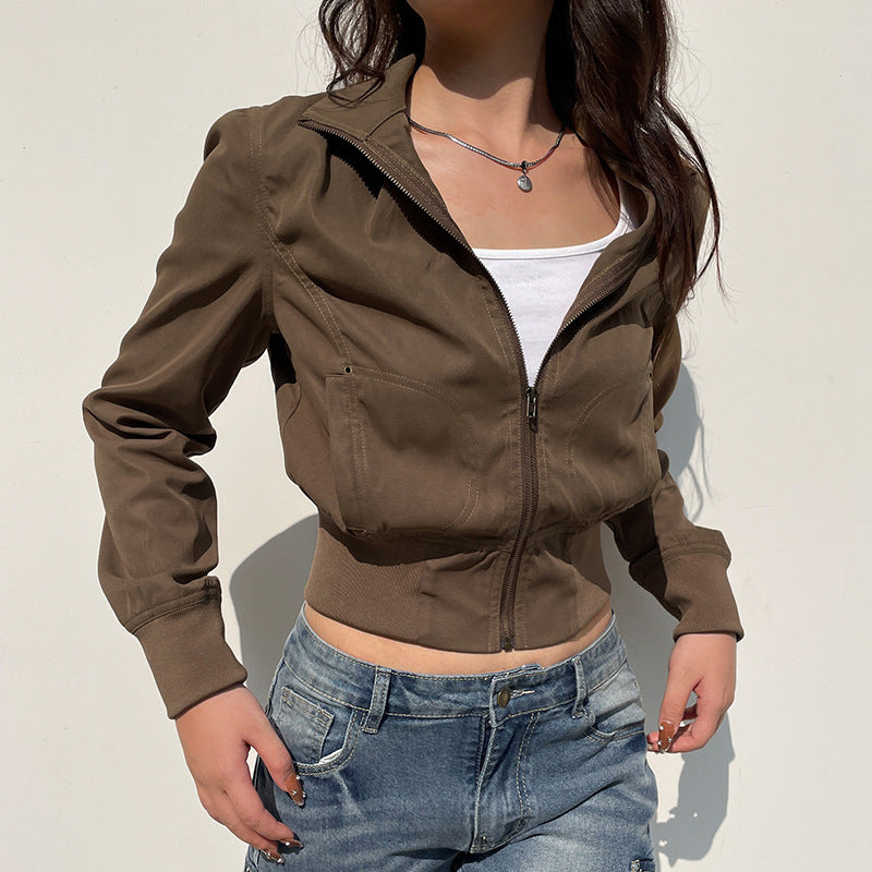 Damen nan taillierte Kurzjacke mit Stehkragen, durchgehendem Reißverschluss und elastischem Bund EB