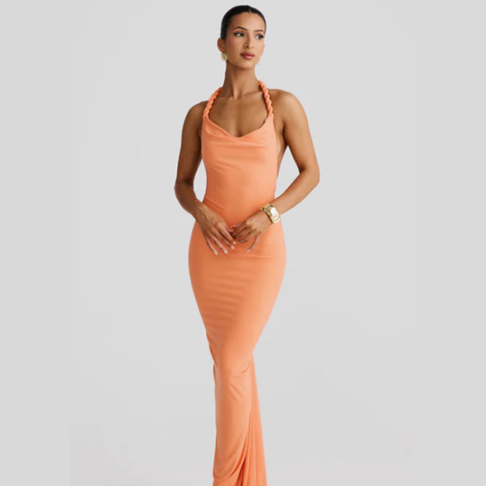 Damen Figurumspielendes Maxikleid mit schulterfreiem Design und raffinierten Trägerdetails EB