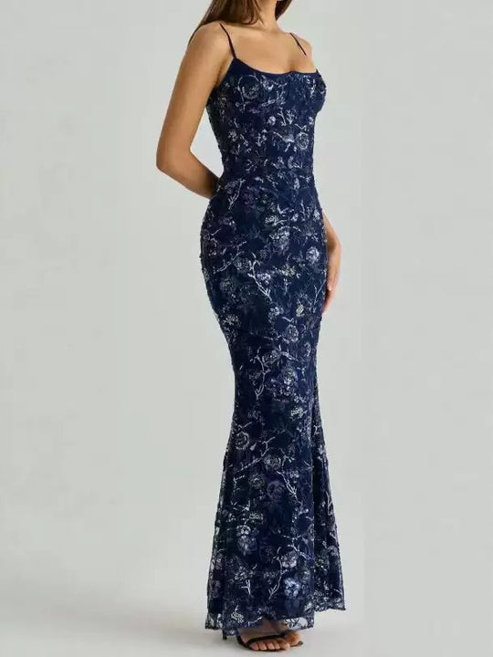 Damen nan besticktes Corsagenabendkleid mit transparenter Spitze und figurbetonter Silhouette EB