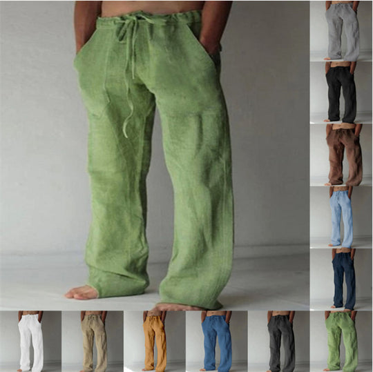 Herren nan Leinenhose mit weitem Schnitt Kordelzug und Seitentaschen EB