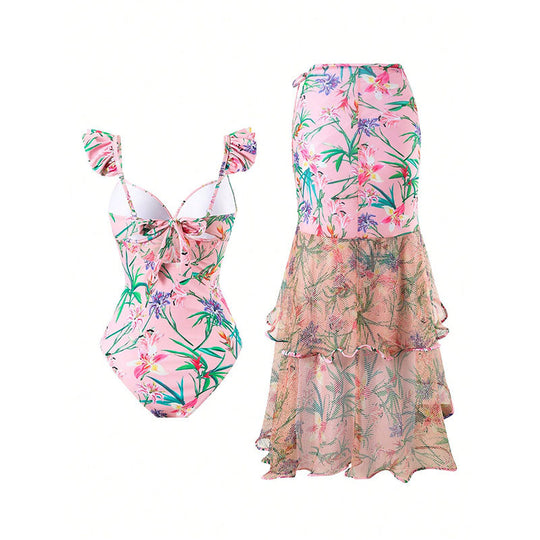 Damen Badeanzug mit floralem Wickelrock EB