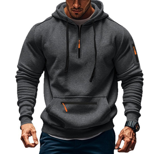 Herren nan technischer Half-Zip Hoodie mit Kängurutasche, Ärmeltasche und Reißverschluss-Details EB