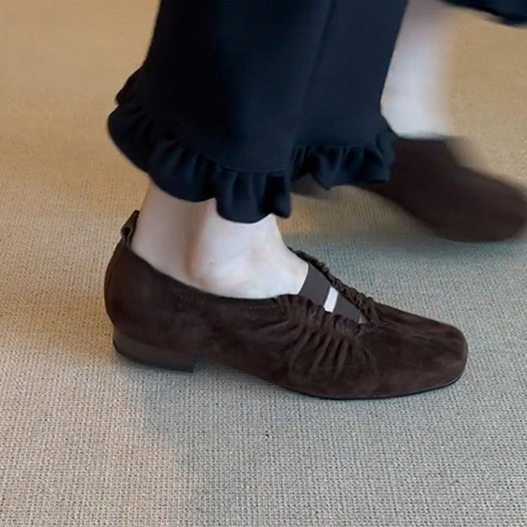 Damen Mokassins mit elastischen Riemen und raffiniertem Falten-Design EB