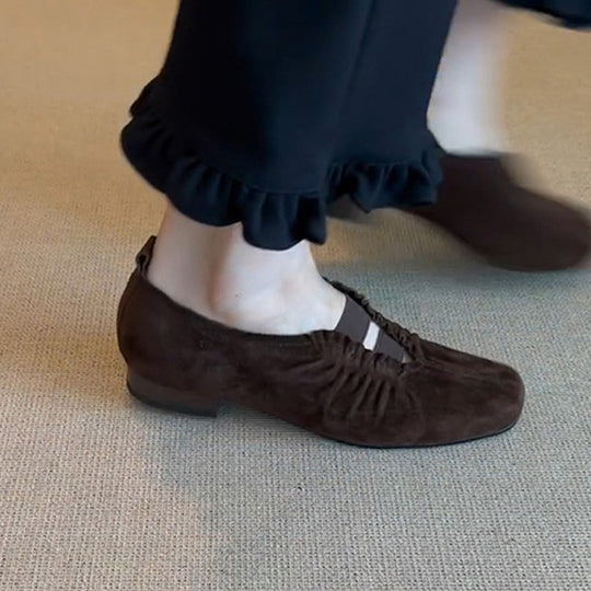 Damen Mokassins mit elastischen Riemen und raffiniertem Falten-Design EB