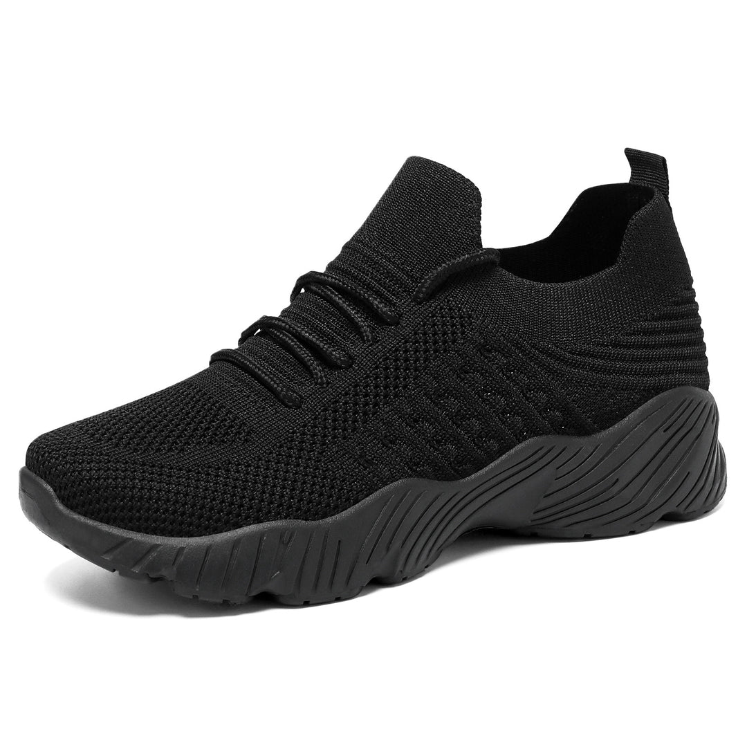 Damen nan nahtloser Strick-Sneaker mit elastischem Einstieg, gepolsterter EVA-Keilsohle und Zuglasche EB