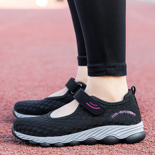 Damen Komfortable Slip-On Freizeitschuhe mit Klettverschluss EB