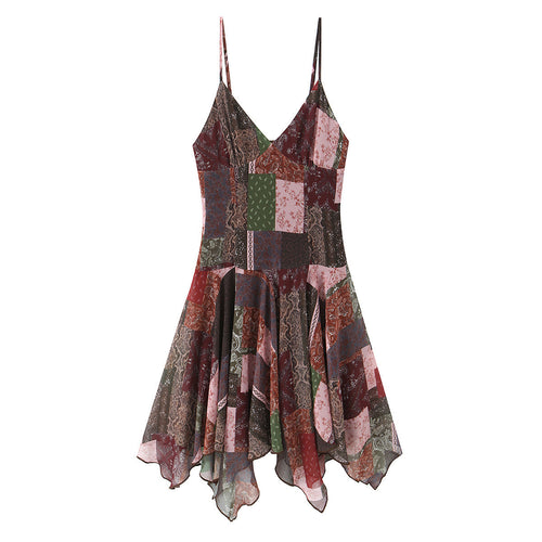 Damen Wickelkleid im modernen Patchwork-Design mit voluminösem Rock EB