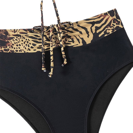 Damen hochgeschnittener Bikini mit dekorativem Rüschendetail EB