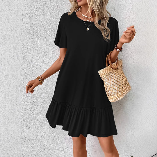 Damen Freizeitkleid mit voluminösen Rüschen und lässigen Ärmeln EB