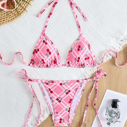 Damen Triangel-Bikini mit frischem Kirschmotiv EB