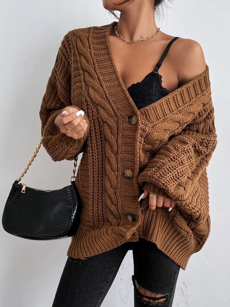 Damen Grobstrick-Cardigan mit dekorativem Zopfmuster EB