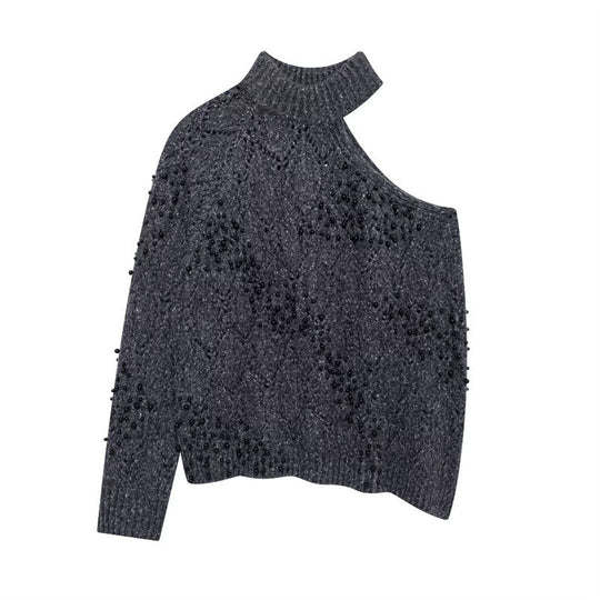 Damen Modischer Oversized Pullover mit asymmetrischem Kragen und strukturiertem Strick EB