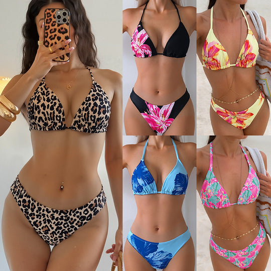 Damen Triangel-Bikini mit floralem Muster und verstellbaren Trägern EB