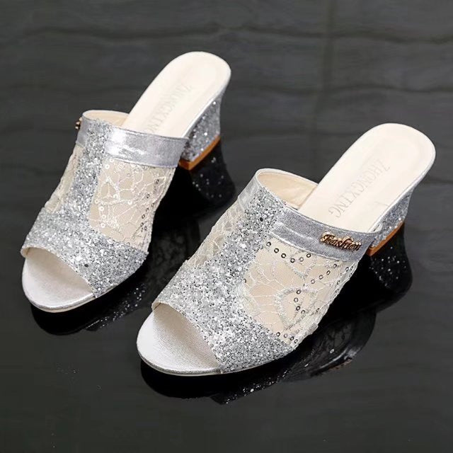 Damen Glamouröse Mules mit funkelndem Glitzer und elegantem Design EB