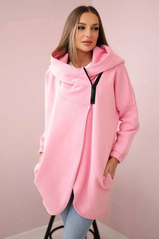 EB | Asymmetrische Reißverschluss Kapuzenfleece Sweatjacke